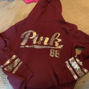 Victoria's Secret Red and Silver Joggers with hoodie Sparkly Accents